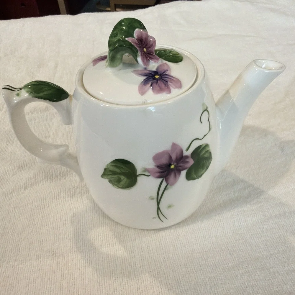 VTG‎ MCM Lefton Sweet Violets Hand Painted Individual 2 Cup Teapot